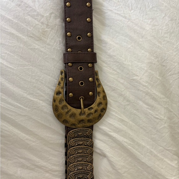 Brown and Bronze Metal And Faux Leather Stretch Belt - Picture 5 of 8